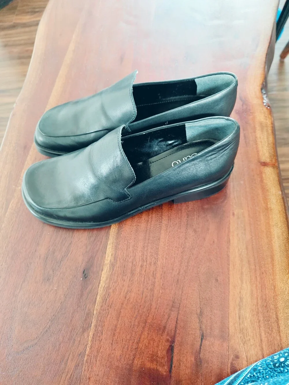 Franco Sarto Black Leather Loafers Slip On Comfort Flats Wide Size 7W